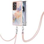 For Samsung Galaxy S25 Ultra 5G Electroplating Pattern IMD TPU Shockproof Case with Neck Lanyard(Milky Way White Marble)