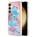 For Samsung Galaxy S24+ 5G Electroplating Pattern IMD TPU Shockproof Case with Rhinestone Ring Holder(Milky Way Blue Marble)