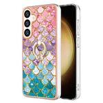 For Samsung Galaxy S24 5G Electroplating Pattern IMD TPU Shockproof Case with Rhinestone Ring Holder(Colorful Scales)