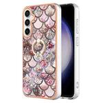 For Samsung Galaxy S24 FE 5G Electroplating Pattern IMD TPU Shockproof Case with Rhinestone Ring Holder(Pink Scales)
