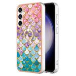For Samsung Galaxy S24 FE 5G Electroplating Pattern IMD TPU Shockproof Case with Rhinestone Ring Holder(Colorful Scales)