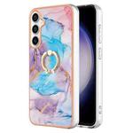 For Samsung Galaxy S24 FE 5G Electroplating Pattern IMD TPU Shockproof Case with Rhinestone Ring Holder(Milky Way Blue Marble)