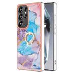 For Samsung Galaxy S25 Ultra 5G Electroplating Pattern IMD TPU Shockproof Case with Rhinestone Ring Holder(Milky Way Blue Marble)