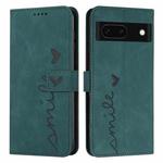 For Google Pixel 8a Skin Feel Heart Embossed Leather Phone Case with Long Lanyard(Green)
