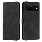 For Google Pixel 8a Skin Feel Heart Embossed Leather Phone Case with Long Lanyard(Black)