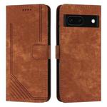 For Google Pixel 8a Skin Feel Stripe Pattern Leather Phone Case with Long Lanyard(Brown)