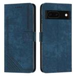 For Google Pixel 8a Skin Feel Stripe Pattern Leather Phone Case with Long Lanyard(Blue)