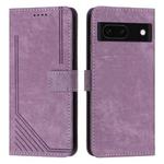 For Google Pixel 8a Skin Feel Stripe Pattern Leather Phone Case with Long Lanyard(Purple)