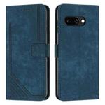 For Google Pixel 9a Skin Feel Stripe Pattern Leather Phone Case with Long Lanyard(Blue)