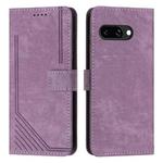 For Google Pixel 9a Skin Feel Stripe Pattern Leather Phone Case with Long Lanyard(Purple)