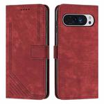 For Google Pixel 10 / 10 Pro Skin Feel Stripe Pattern Leather Phone Case with Lanyard(Red)