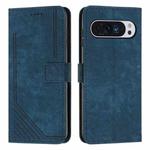 For Google Pixel 10 / 10 Pro Skin Feel Stripe Pattern Leather Phone Case with Lanyard(Blue)