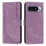 For Google Pixel 10 Pro XL Skin Feel Stripe Pattern Leather Phone Case with Lanyard(Purple)