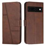 For Google Pixel 8a Stitching Calf Texture Buckle Leather Phone Case(Brown)