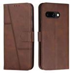 For Google Pixel 9a Stitching Calf Texture Buckle Leather Phone Case(Brown)