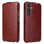 For Samsung Galaxy S25 5G Fierre Shann 64 Texture Vertical Flip PU Leather Phone Case(Brown)