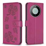 For Huawei Mate 60 Four-leaf Embossed Leather Phone Case(Rose Red)