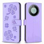 For Huawei Mate 60 Four-leaf Embossed Leather Phone Case(Purple)