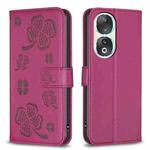 For Honor 90 5G Four-leaf Embossed Leather Phone Case(Rose Red)