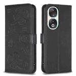 For Honor 90 5G Four-leaf Embossed Leather Phone Case(Black)