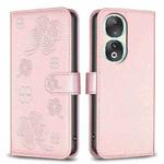 For Honor 90 5G Four-leaf Embossed Leather Phone Case(Pink)