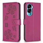 For Honor 90 Lite / X50i Four-leaf Embossed Leather Phone Case(Rose Red)