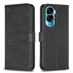 For Honor 90 Lite / X50i Four-leaf Embossed Leather Phone Case(Black)