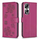 For Honor 90 Pro Four-leaf Embossed Leather Phone Case(Rose Red)