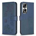 For Honor 90 Pro Four-leaf Embossed Leather Phone Case(Blue)