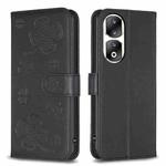 For Honor 90 Pro Four-leaf Embossed Leather Phone Case(Black)