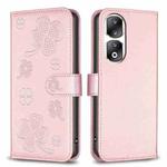 For Honor 90 Pro Four-leaf Embossed Leather Phone Case(Pink)