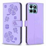 For Honor X6a Four-leaf Embossed Leather Phone Case(Purple)