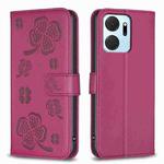 For Honor X7a Four-leaf Embossed Leather Phone Case(Rose Red)
