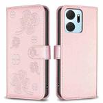 For Honor X7a Four-leaf Embossed Leather Phone Case(Pink)