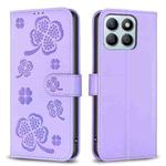 For Honor X8b Four-leaf Embossed Leather Phone Case(Purple)