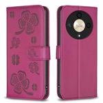 For Honor X9b/Magic6 Lite 5G Four-leaf Embossed Leather Phone Case(Rose Red)