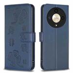 For Honor X9b/Magic6 Lite 5G Four-leaf Embossed Leather Phone Case(Blue)