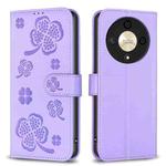 For Honor X9b/Magic6 Lite 5G Four-leaf Embossed Leather Phone Case(Purple)