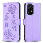 For Honor 200 Lite Global Four-leaf Embossed Leather Phone Case(Purple)