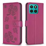 For Honor X8c 4G Four-leaf Embossed Leather Phone Case(Rose Red)