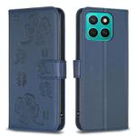 For Honor X8c 4G Four-leaf Embossed Leather Phone Case(Blue)