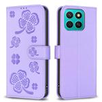 For Honor X8c 4G Four-leaf Embossed Leather Phone Case(Purple)