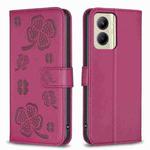 For Realme C33 Four-leaf Embossed Leather Phone Case(Rose Red)