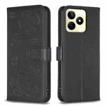 For Realme C53 Four-leaf Embossed Leather Phone Case(Black)