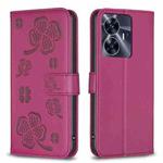 For Realme C55 Four-leaf Embossed Leather Phone Case(Rose Red)