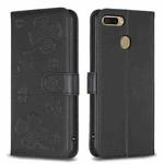 For OPPO A7 Four-leaf Embossed Leather Phone Case(Black)
