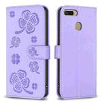 For OPPO A7 Four-leaf Embossed Leather Phone Case(Purple)