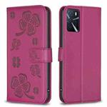 For OPPO A16 / A16s / A54s Four-leaf Embossed Leather Phone Case(Rose Red)