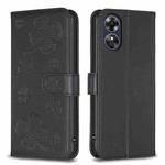 For OPPO A17 Four-leaf Embossed Leather Phone Case(Black)