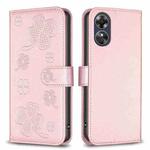For OPPO A17 Four-leaf Embossed Leather Phone Case(Pink)